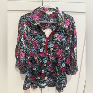 Umgee Floral Women's Blouse - Black, Pink, and Blue